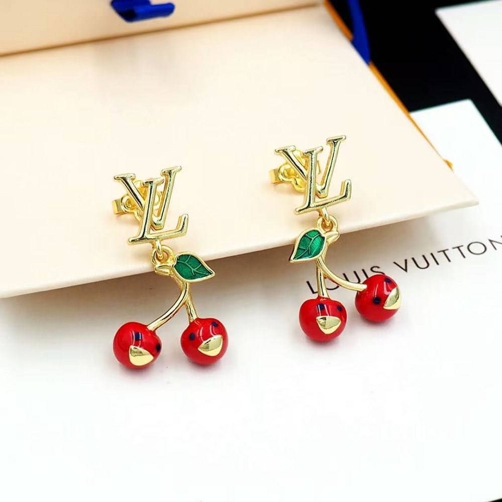 Louis Vuitton Gold Earrings with Red Cherries